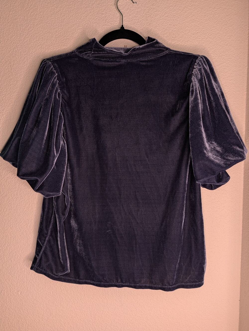 Free People Women's Blue Velvet Blouse L Puff Sleeves Boho Romantic Fairy Soft